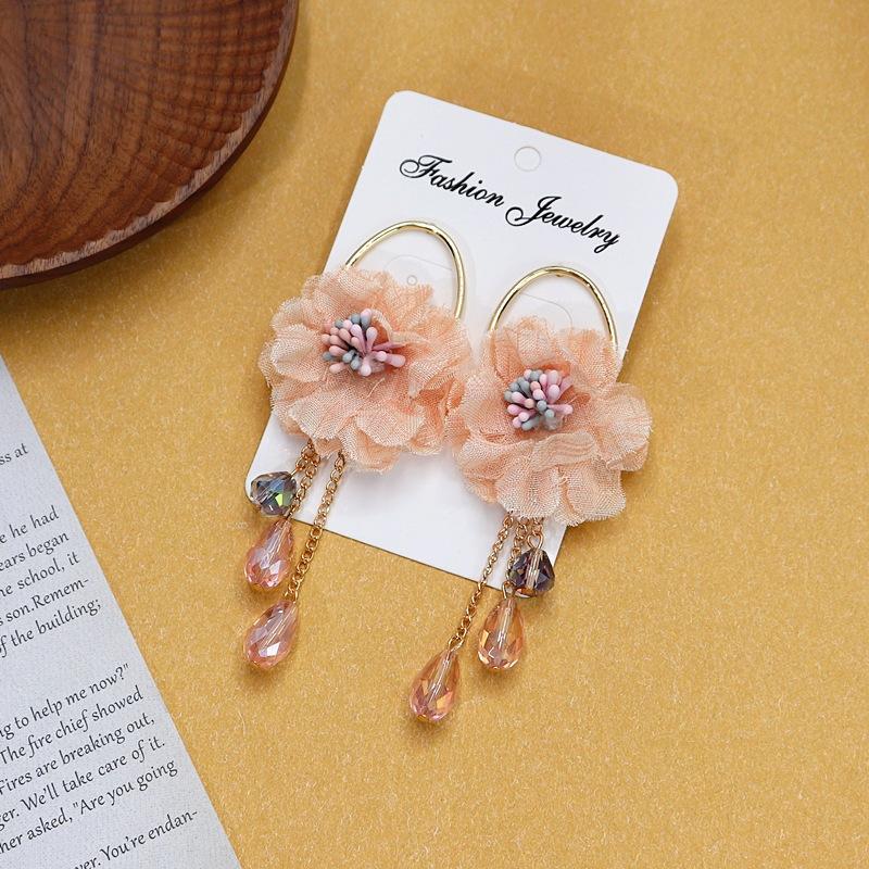 Bohemian Crystal Fringed Flower Large Circle Stud Earrings Women's Long Temperament Vacation Earrings Retro Earrings