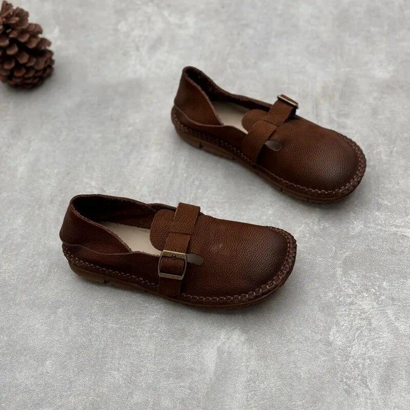 

Johnature, туфли ручной работы на плоской подошве из натуральной кожи в стиле ретро, ​​повседневные лоферы с круглым носком, универсальная женская обувь из мягкой воловьей кожи 40