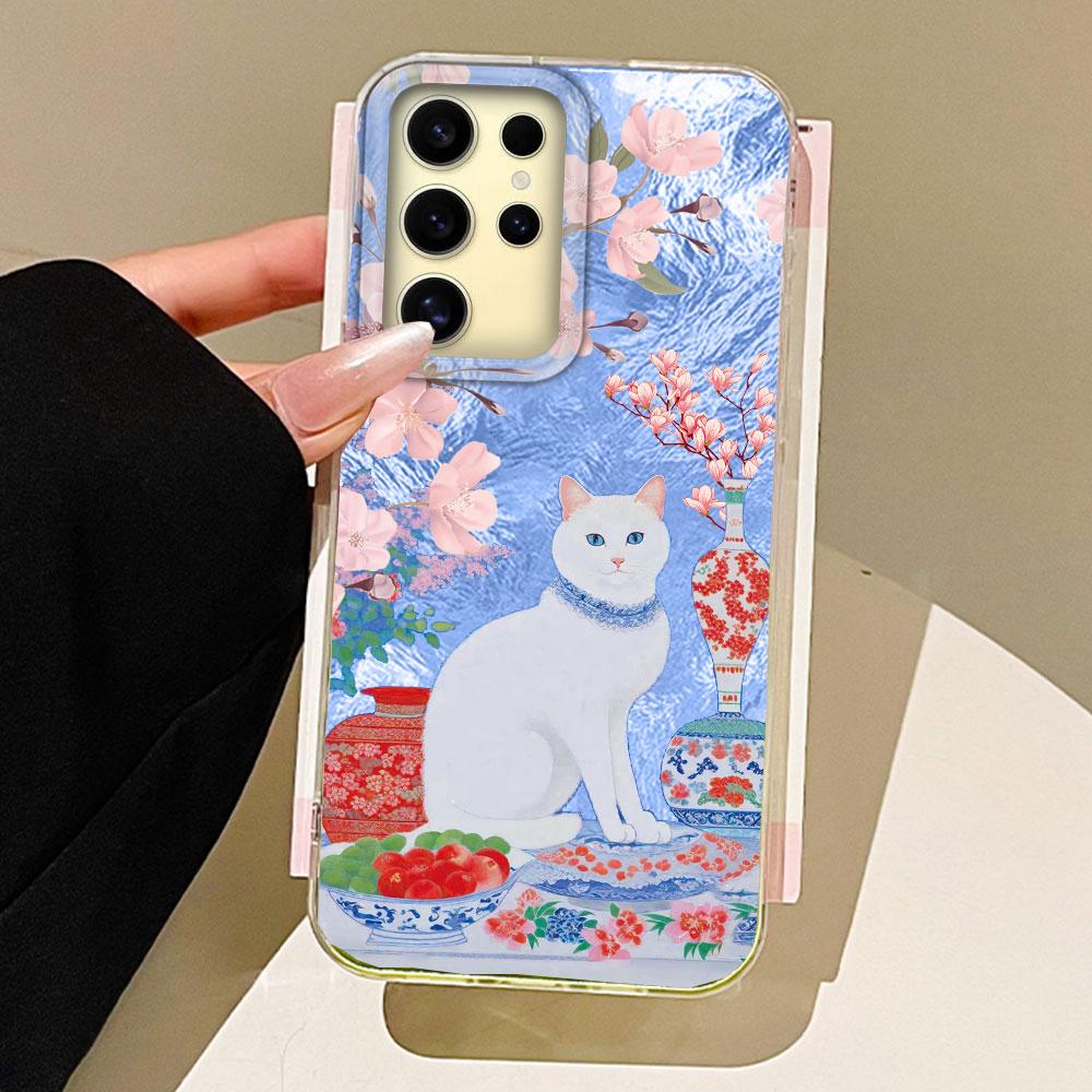 Cute Cat Flower Vortex Pattern Women Gilrs Phone Case for Samsung Galaxy S25 Edge S24 S23 S22 S21 FE Plus Ultra Shell Bags Cover