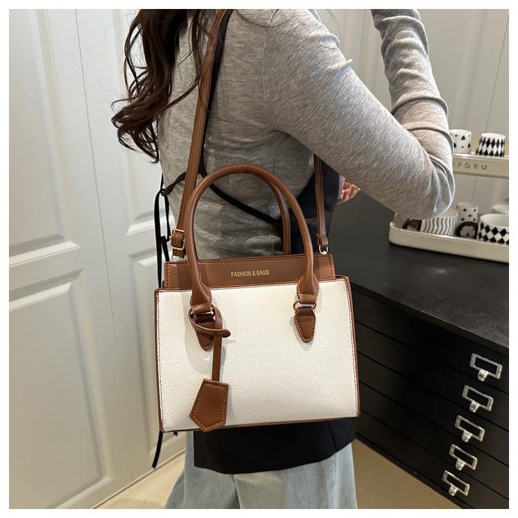 Women's Faux Leather Color Block Tote Bag Large Capacity Mother Daughter Set Shoulder Bag Fashionable Casual Handbag