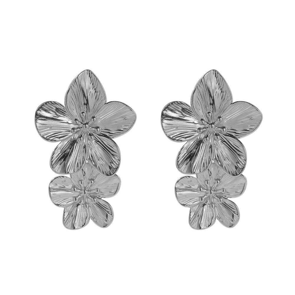 New Vintage Metal Gold Color Flower Big Earrings For Women Fashion Geometric Floral Drop Earrings Statement Zircon Party Gifts
