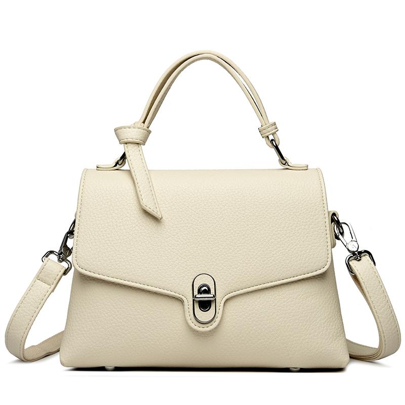 Women New Solid Color PU Leather Handbag Fashion Lock Design Large Capacity Shoulder Bag Lady Brand Crossbody Tote Messenger Bag