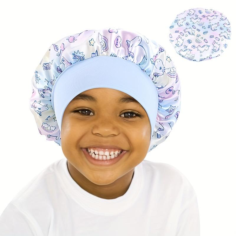 Cuffietta da Notte in Raso Stampata a Cartoni Animati con Unicorno per Bambini, Morbido Cuffia Seta Protezione Capelli per Bambini Piccoli e Neonati, Accessorio Pigiama per Bambine