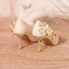 Sweet Ankle Strap Sandals Woman Slides Wedding Thin High Heels Shoes Women Solid Slip On Pointed Toe Flower Summer Sandals