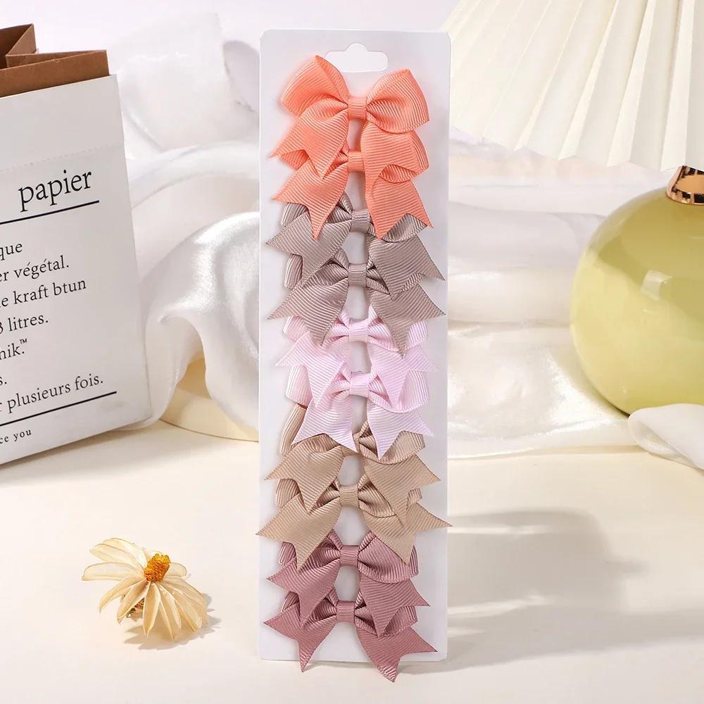 BABY BOWS 10Pcs/set Solid BB Hair Clips for Girls Ribbon Bowknots Boutique Barrettes Hairpins Headwear Kids Hair Accessories