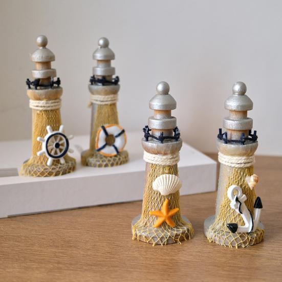 Yousheng Rustic Wood Lighthouse Figurine, Nautical Lighthouse Ocean Beach Sculpture, Handcrafted Coastal Tabletop Centerpiece for Mantel Bookshelf