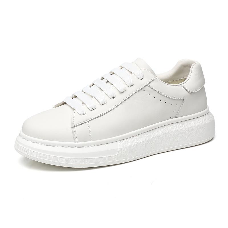 Lei Jun's White Cowhide Height-Increasing Casual Sneakers - Men's Versatile and Stylish Business Shoes