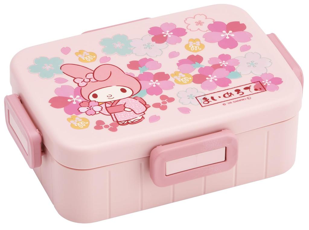 Skater Adult Lunch Single Dishwasher Microwave Made in Sanrio My Cherry Blossom Box, 4-Point Lock, Layer, 650ml, Safe, Safe, Japan, Melody, Design,