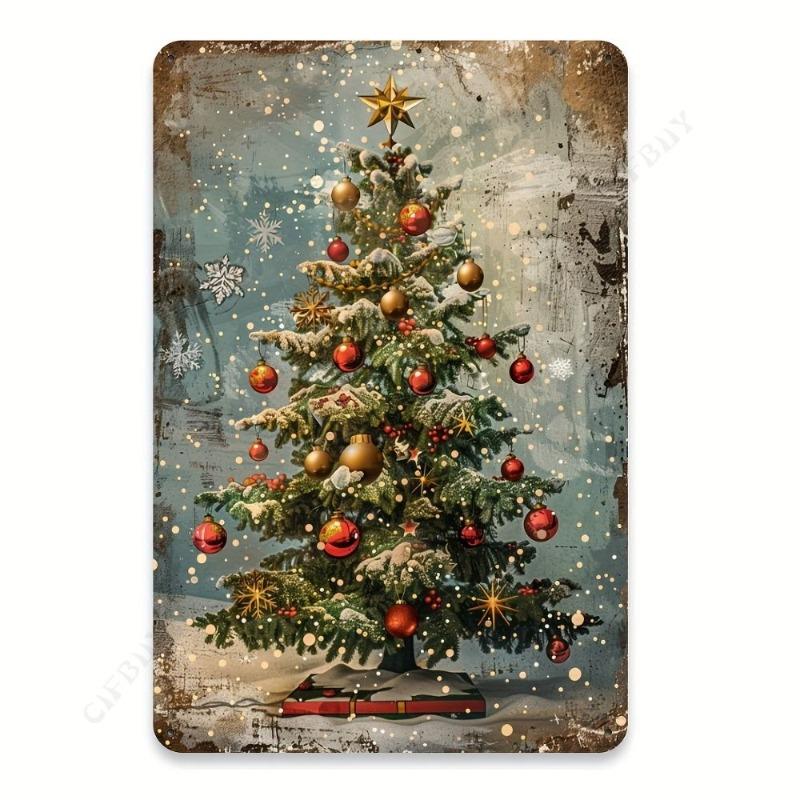 Vintage Christmas Tree Metal Sign, Indoor Outdoor Wall Decor