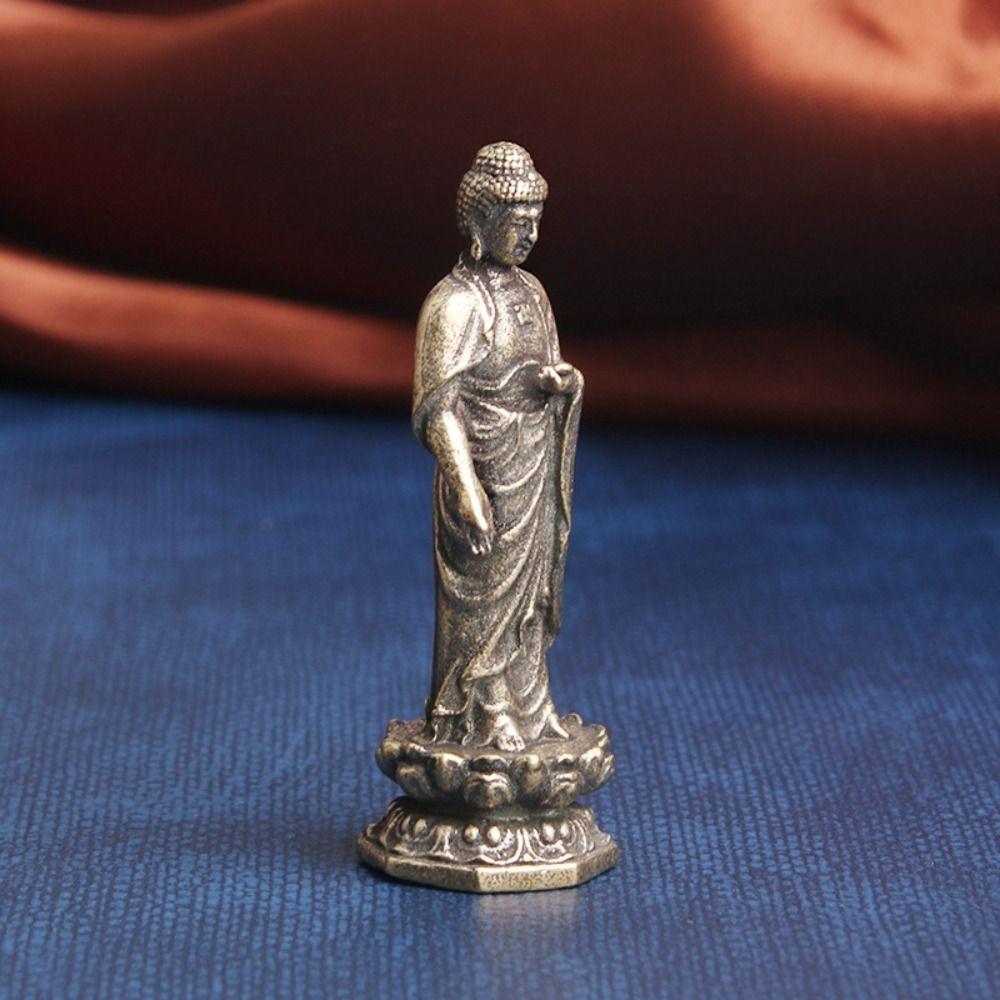 Creative Pure Brass Lotus Guanyin Statue Retro Lotus Guanyin Tathagata Buddha Statue Tathagata Brass Buddha Sculpture Office