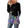 Women's Christmas Printed Round-neck Long-sleeved Top With Pockets And Side Slits