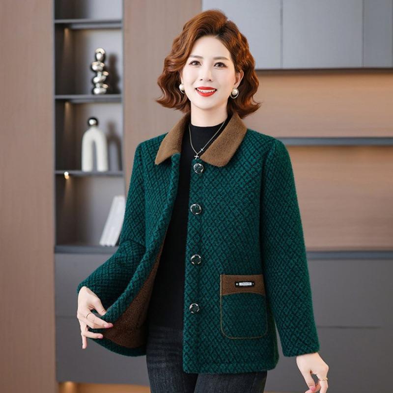 

Бархатная куртка на середину осени-зиму, топ, зимнее пальто из искусственного норкового бархата для женщин среднего и пожилого возраста 5XL [recommended 150-80kg]