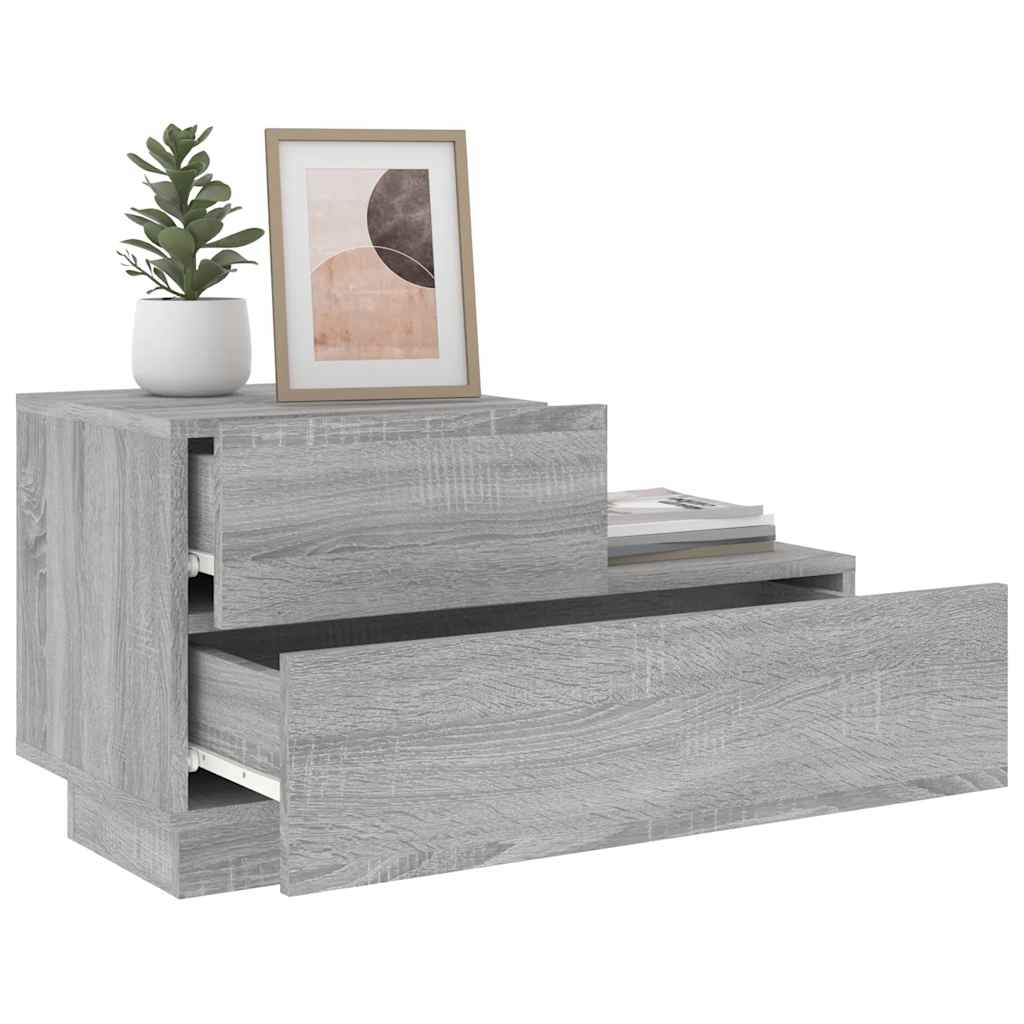 Nightstand with LED Lights Grey Sonoma 70 X 36 X 40.5 Cm