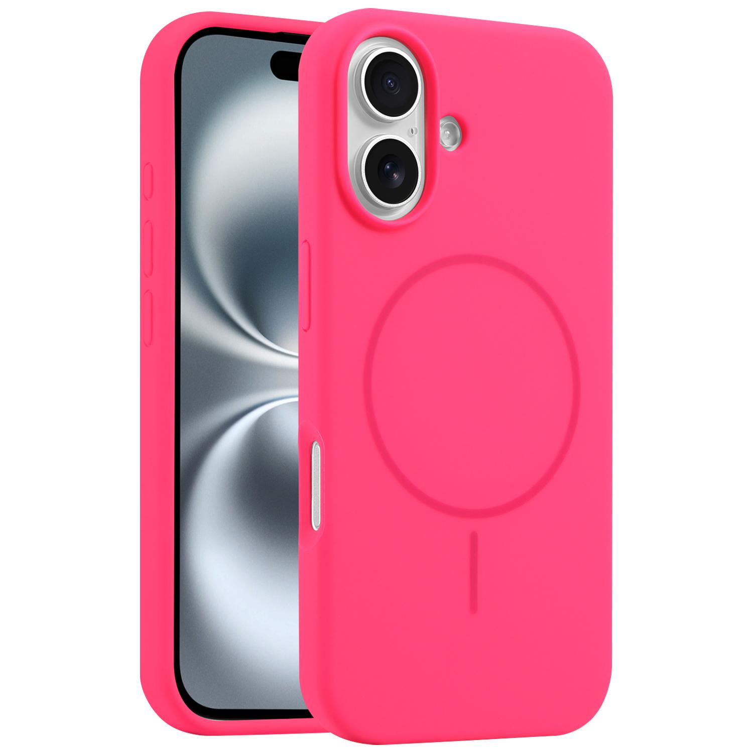 

For iPhone 16 Case Compatible with MagSafe Soft Silicone Shockproof Phone Cover Fluorescent Rose