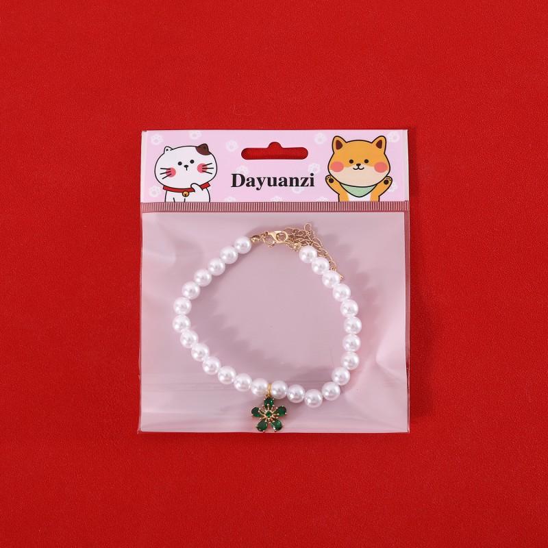 Floral Pet Necklace With Pearl Zircon Accents Cats Small Dogs - Birthday Wedding Party Accessory