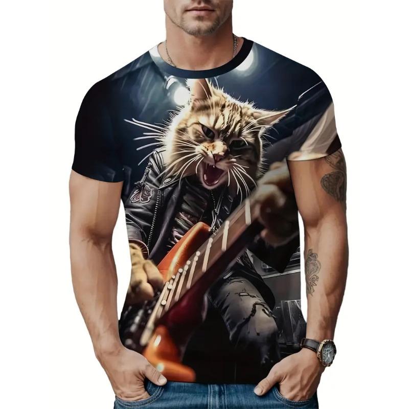 3D Printed Men's Round Neck T-shirt Casual Summer Wear Lightweight Trendy and Versatile Super Practical Cat Pattern T-shirt