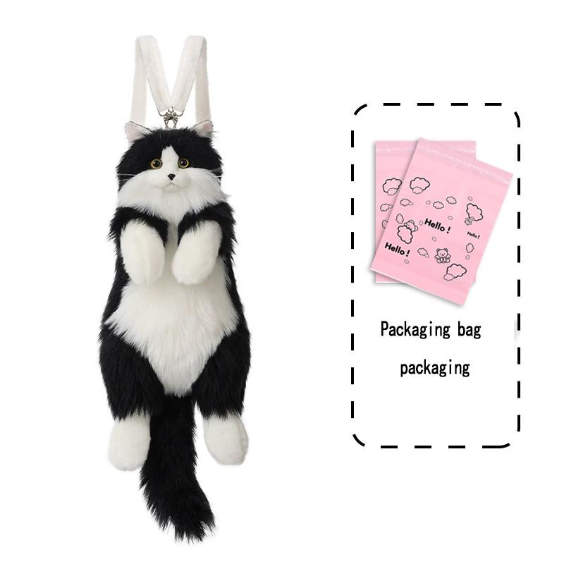 Handmade Plush Kitten Backpack Stuffed Animal Cat Tuxedo Fashion Gift For Women Kids Anniversary Birthday Lolita Decor With Gift