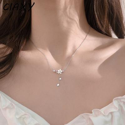 925 Sterling Silver Inlaid Zircon Necklaces for Women Romantic Cherry Blossom Pendant Clavicle Chain Choker Luxury Jewelry