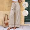 Women Casual Solid Color High Waist Drawstring Wide Leg Straight Long Pants