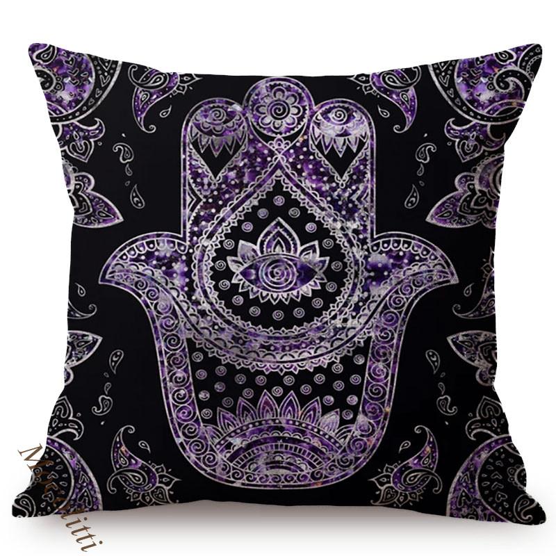 Arabic Fatima Hand Cushion Cover Worship Decoration Hamsa Khamsah Hand Pattern Print Cotton Linen Sofa Pillowcase Cojines Kussen