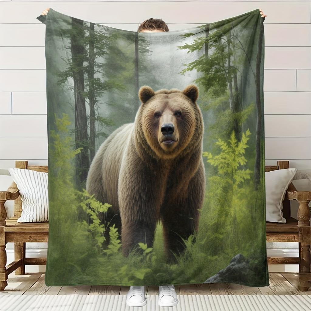 

Forest brown bear theme pattern Flannel printed blanket suitable for all seasons suitable for living room office sofa and travel 75x90cm