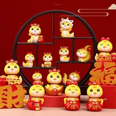 2025 Year of The Snake Ornament Cartoon Lucky Snake Figurine Micro Landscape Car Interior Home Desktop Decoration