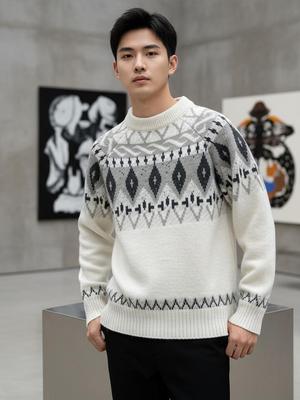 Men's 2025 Trendy Retro Style Jacquard Knit Sweater