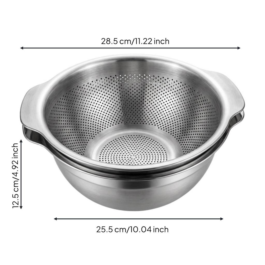2 Pieces Strainer RustResistant 304 Stainless Steel Mixing Bowl with Colander for Countertop