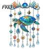 Tiffany-Glas-Stil Ornament Meeresbewohner Acryl-Fensteraufhänger, Buntglas Meeresschildkröte Wal Delfin Sonnenfänger Dekoration mit Kristallperlen &
