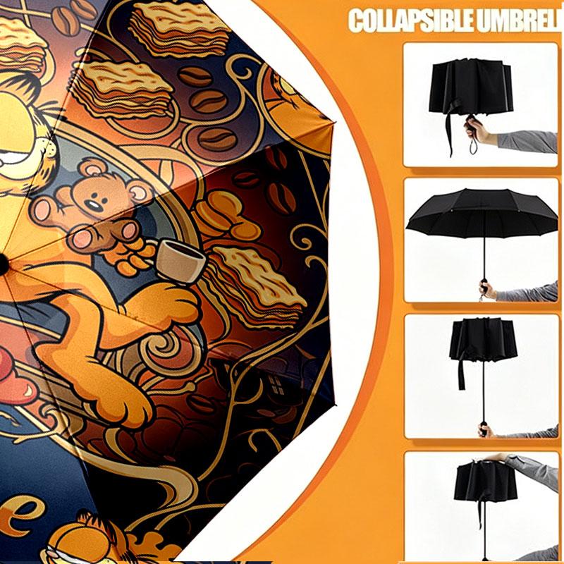 Personalisierter Garfield-Druckschirm mit individuellem Namen, Automatisches Öffnen und Schließen, Stabiler 8-Rippen-Rahmen, Für Pendeln, Camping, Wandern, Geburtstagsgeschenk