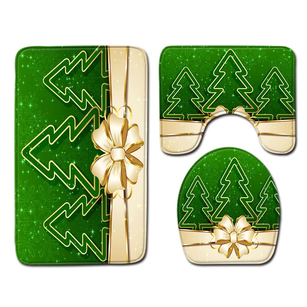 Christmas Four-Piece Shower Curtain Combination Floor Mat Set Bathroom Non-Slip Door Mat Absorbent Carpet