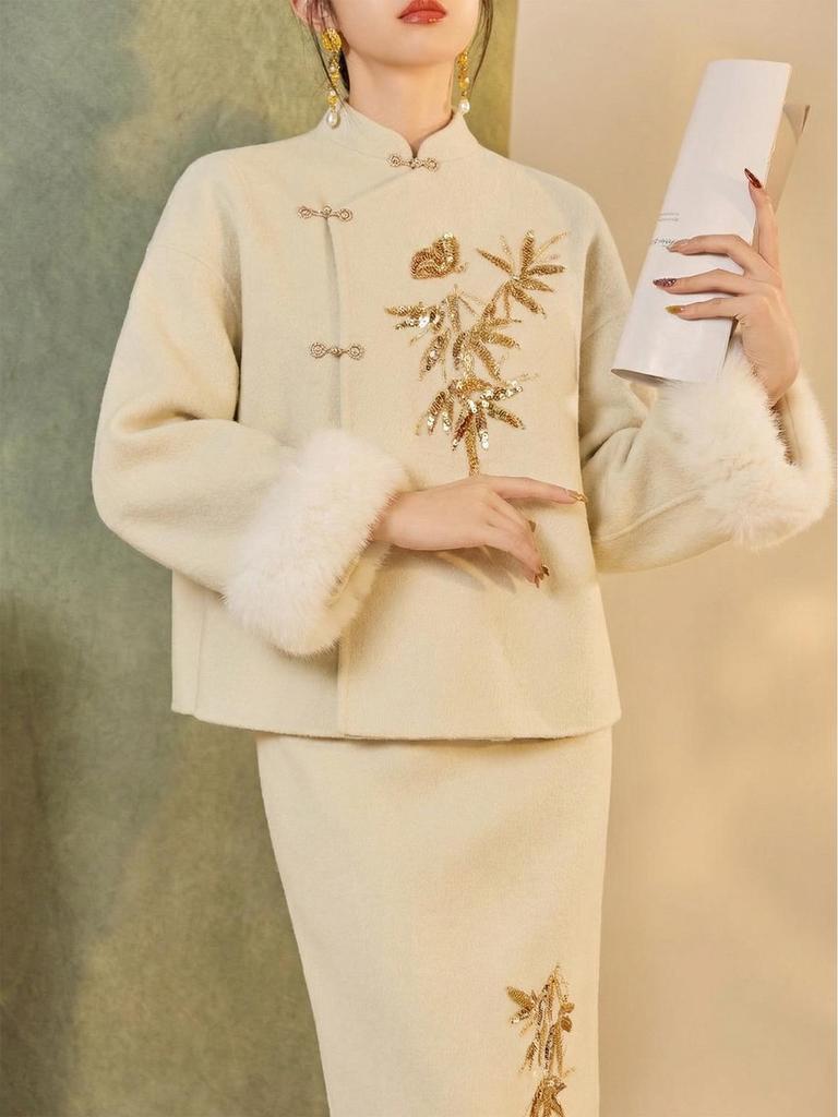2026 Embroidered Chinese Style Women's Jacket & Skirt Set NZ042