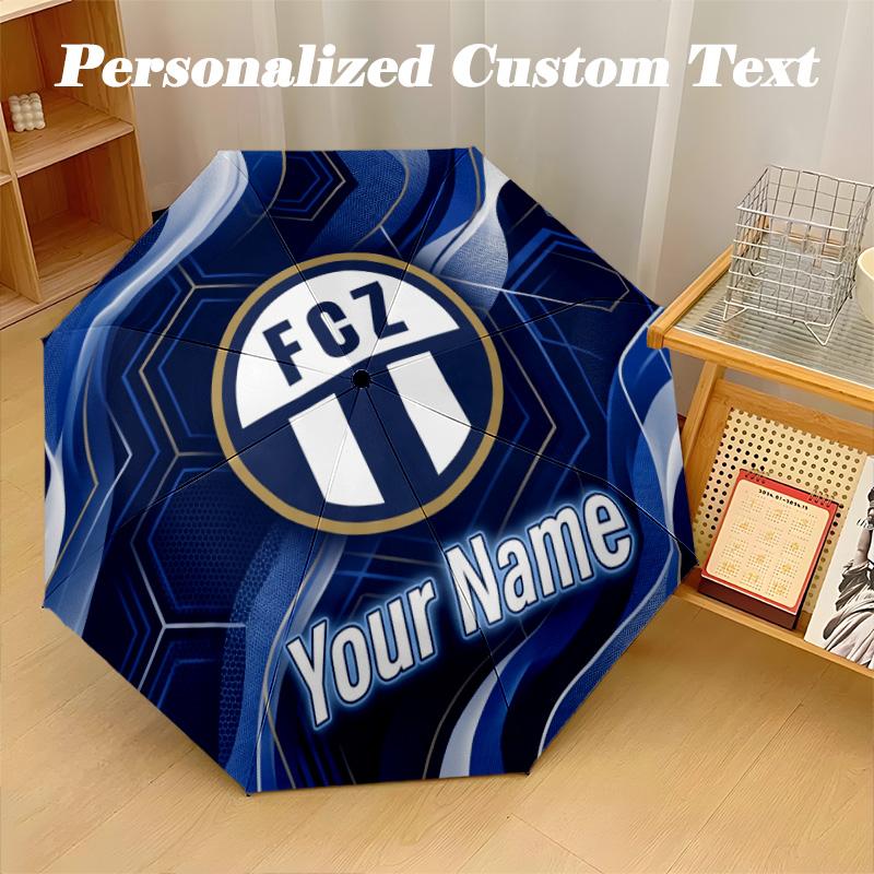 8 Rib Auto Folding Umbrella FC Zürich Print Custom Name Text Portable Rain Gear