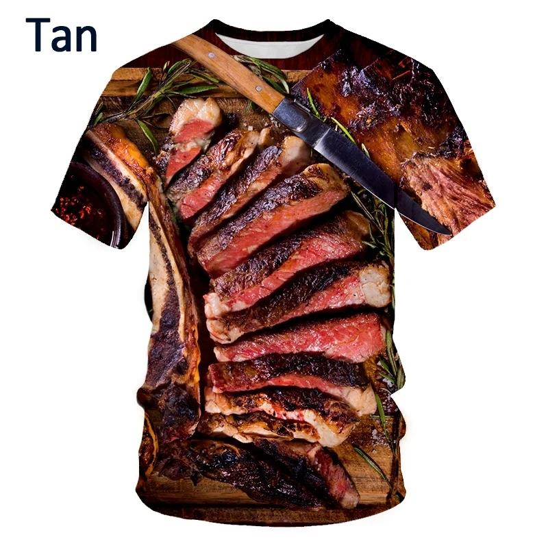 Summer New Food Pattern Men's Printed T-shirt Street Fashion Harajuku Round Neck Large Comfortable Short Sleeved TopSummer New F