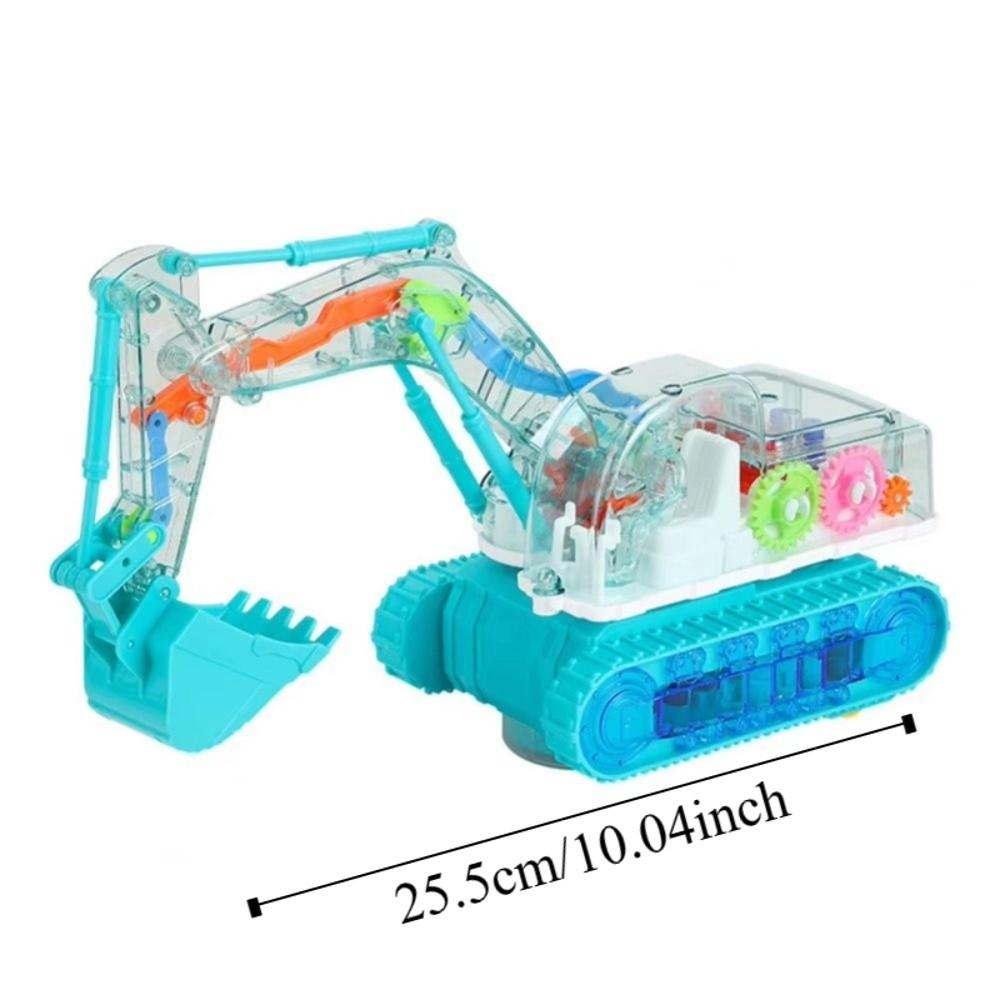 LED Transparent Gear Car Toy Light Music Light Up Excavator Toy Toddlers Kids