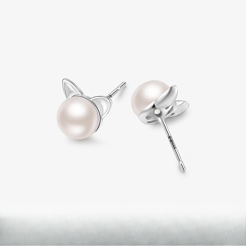 Cat Pearl Earrings Cute Small Cat Earrings Niche Design Feeling Ear Piercing Style