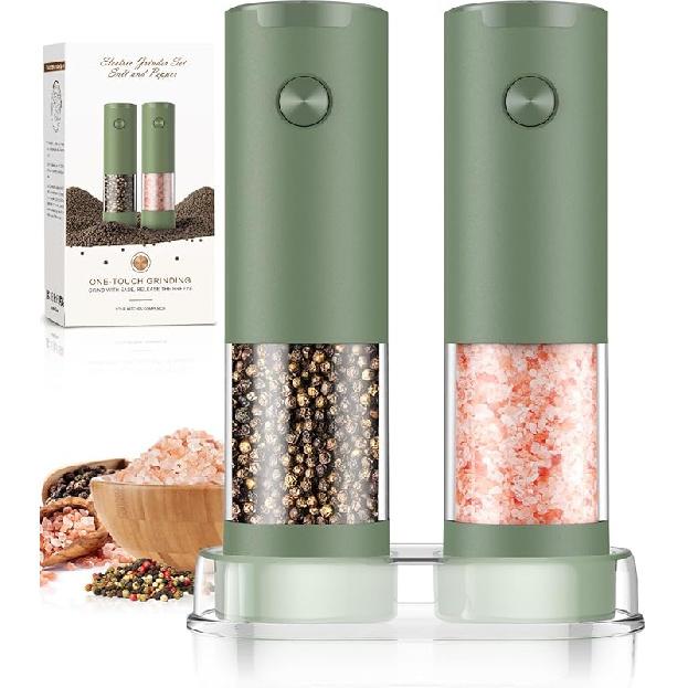 Electric Salt and Pepper Grinder Set Automatic Battery Pepper Mill Shakers Adjustable Coarseness Upgraded Larger Capacity with Led Home and Kitchen