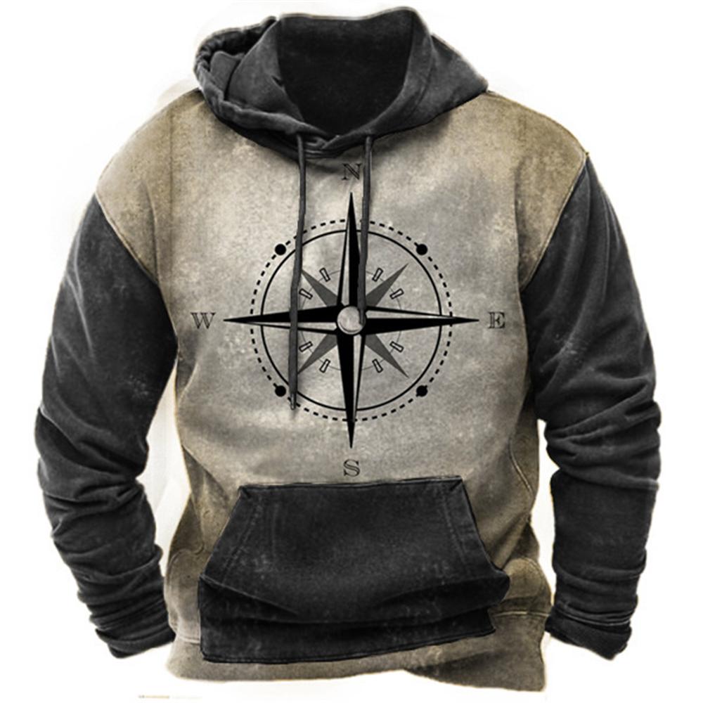 Kompass-Druck Hoodies Vintage Herren Langarmshirt Nautische Oberteile Herbst O-Ausschnitt Sweatshirt T-Shirts Designer Täglich Herrenbekleidung