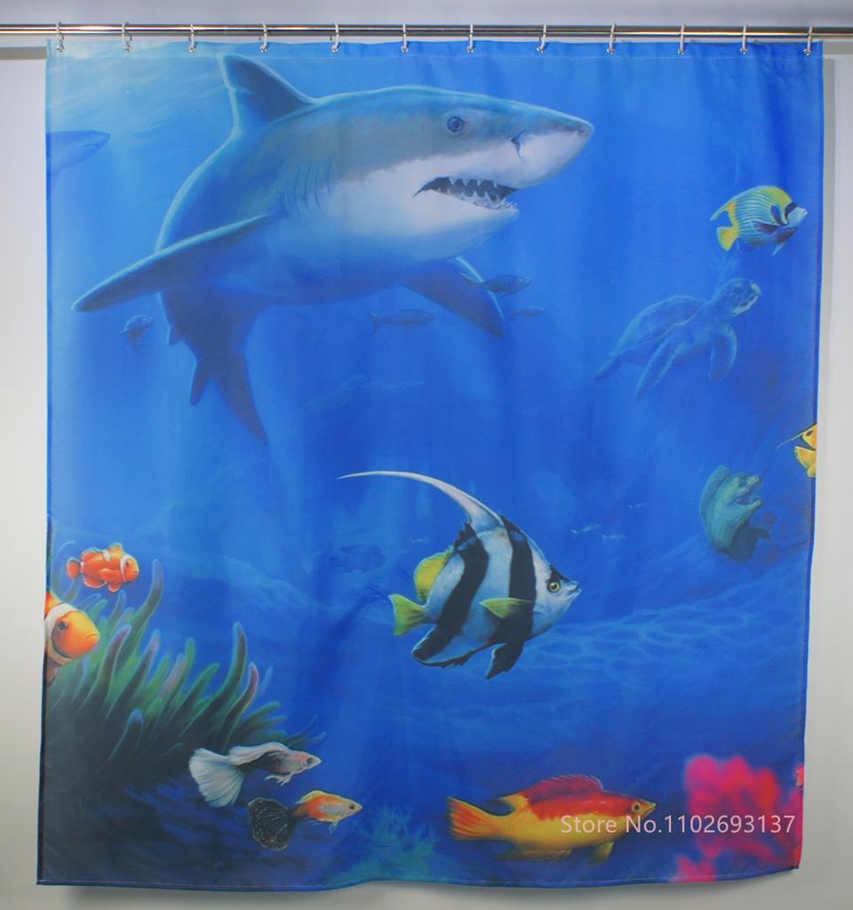 3D Turtle Starfish Shower Curtain Underwater World Landscape Polyester Fabric Bathroom Curtain Waterproof 12 Hook Bathtub Decor