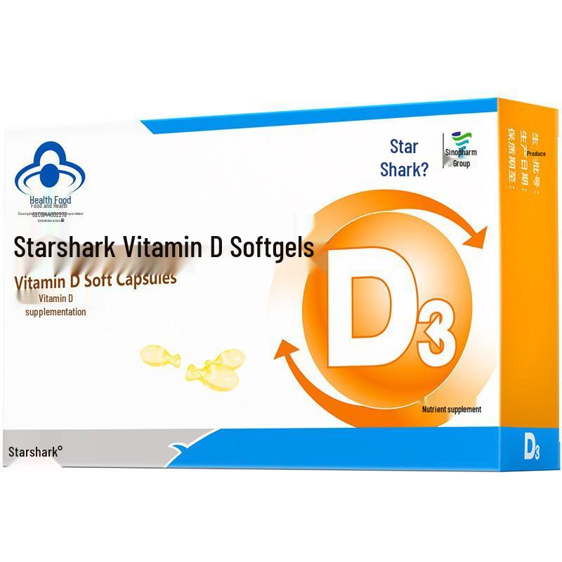 Starshark Vitamin D3 500 IE Weichkapseln für Kinder, Jugendliche & Erwachsene - Fördert die Kalziumaufnahme, Blaue Mütze Gesundheit