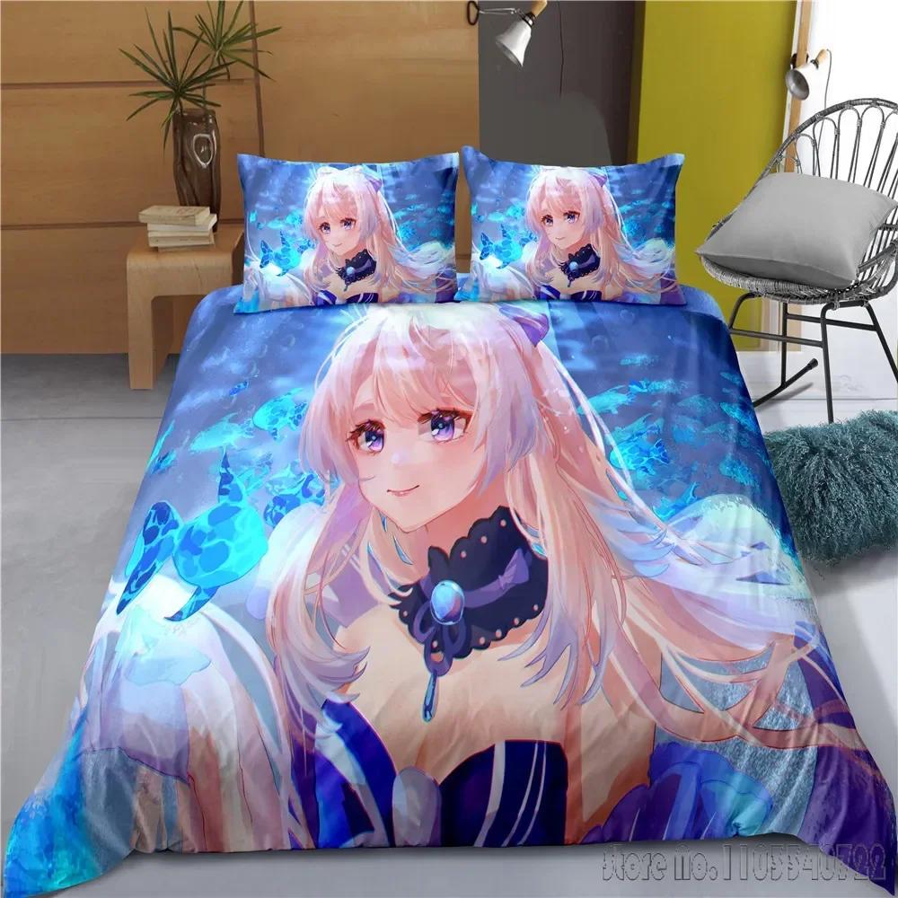 Indecor Genshin Impact Keqing Duvet Cover Set HD Comforter Cover for Kids Bedding Sets Bedclothes Bedroom Decor