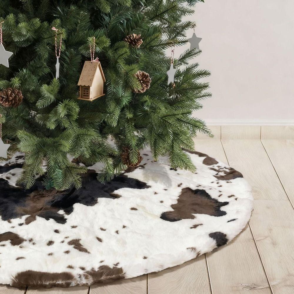 Soft Fluffy Christmas Tree Skirt Cow Print Fluffy Xmas Tree Skirt Home Decor