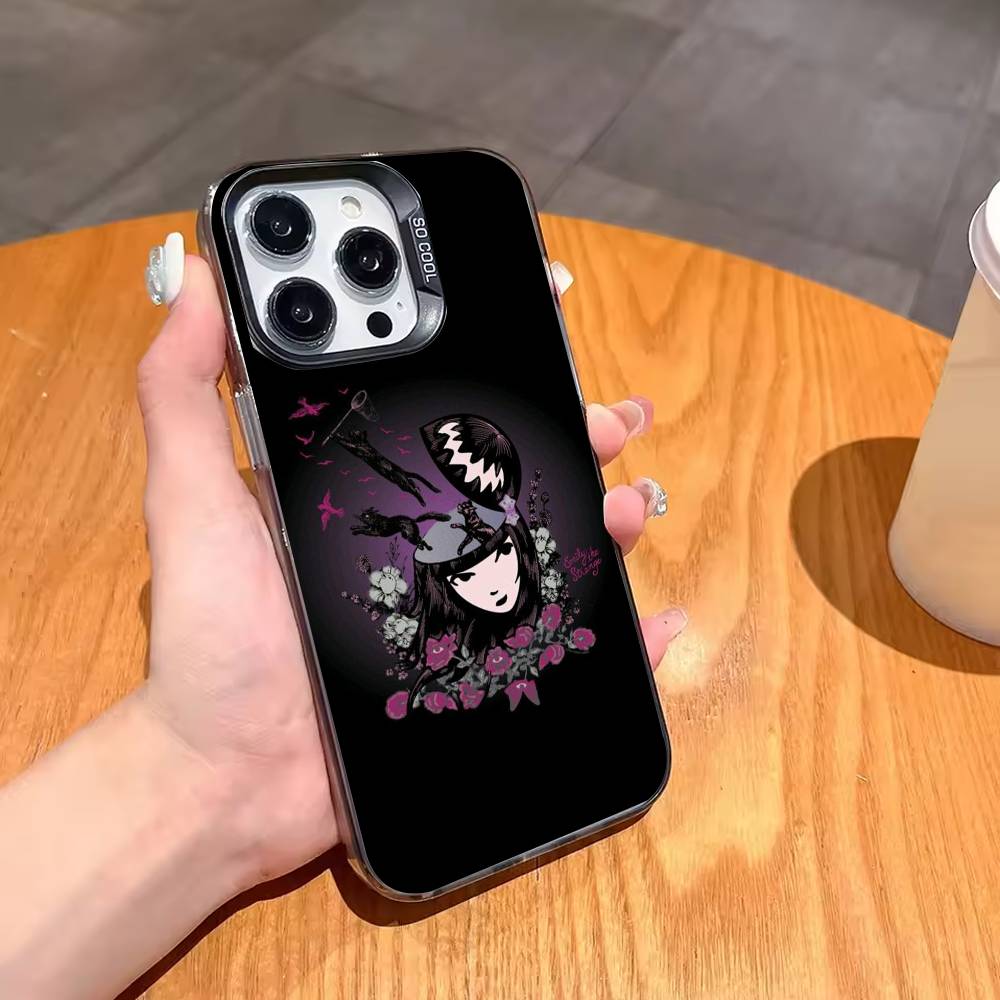 Cat E-Emily The Strange Phone Case For iPhone17,16,15,14,13,12,11,Pro,MAX Gray Matte Silicone Black Cover