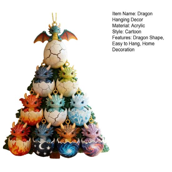 2D Acrylic Dragon Hanging Decoration Flat Cartoon Flying Dragon Egg Christmas Tree Hanging Ornament Indoor Home Holiday Party Pendant