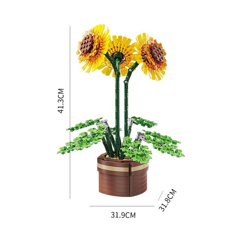 Building Block Simulation Plants Potted Plants Cloud Appreciation Sunflower Flowers Assembly and Insertion Building Block Office Home Decoration Gifts