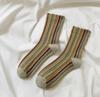 Retro Vertical Striped Colour-Block Socks Spring/ Mid-Calf Unisex Casual Cotton Socks Trendy Colour-Block Striped Socks