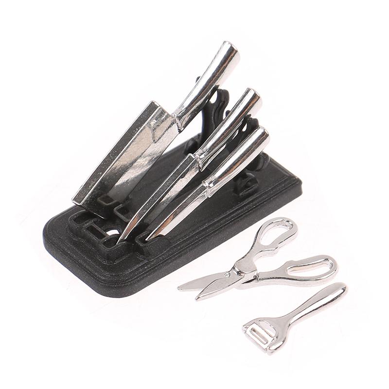 1:12 Dollhouse Kitchen Knife Set Mini Knife Scissor Peeler W/Holder Kitchen Toy