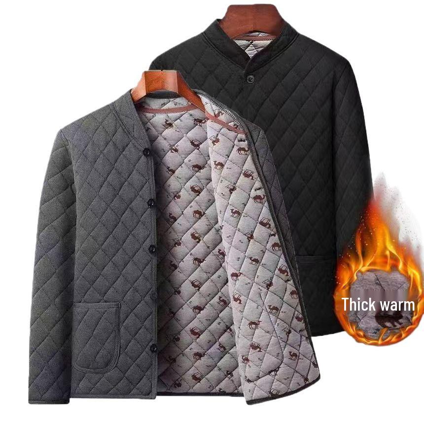 Men's Thickened Fleece-Lined Winter Jacket for Middle-Aged & Elderly: Warm Cotton Padded Coat