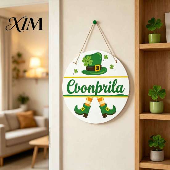 Garden Gate Hanging Ornament St. Patrick's Day Wooden Door Sign, Luck Clover Green Hat Themed Decor for Home Plaque, Decorative Ornaments Holiday