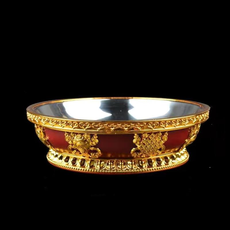 

Буддизм Нержавеющая сталь Смола Фруктовница Благоприятная Тибетская Скульптура Подношение Тарелка Буддийский Поднос Настольный Домашний Подарок Декоративный M 24cm